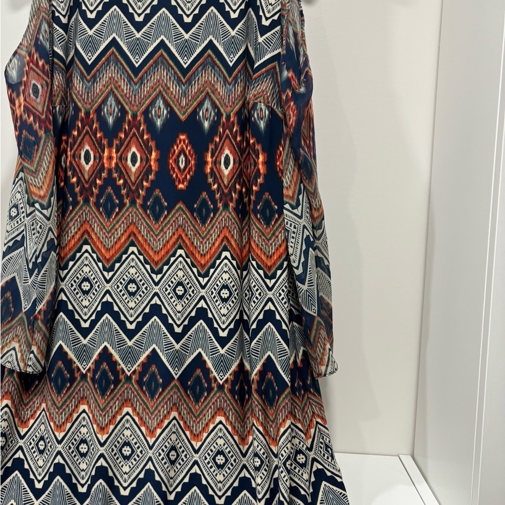 R&K Womens Multicolor Aztec Cold Shoulder Sleeve Round Neck Sheath Dress Sz 20 W